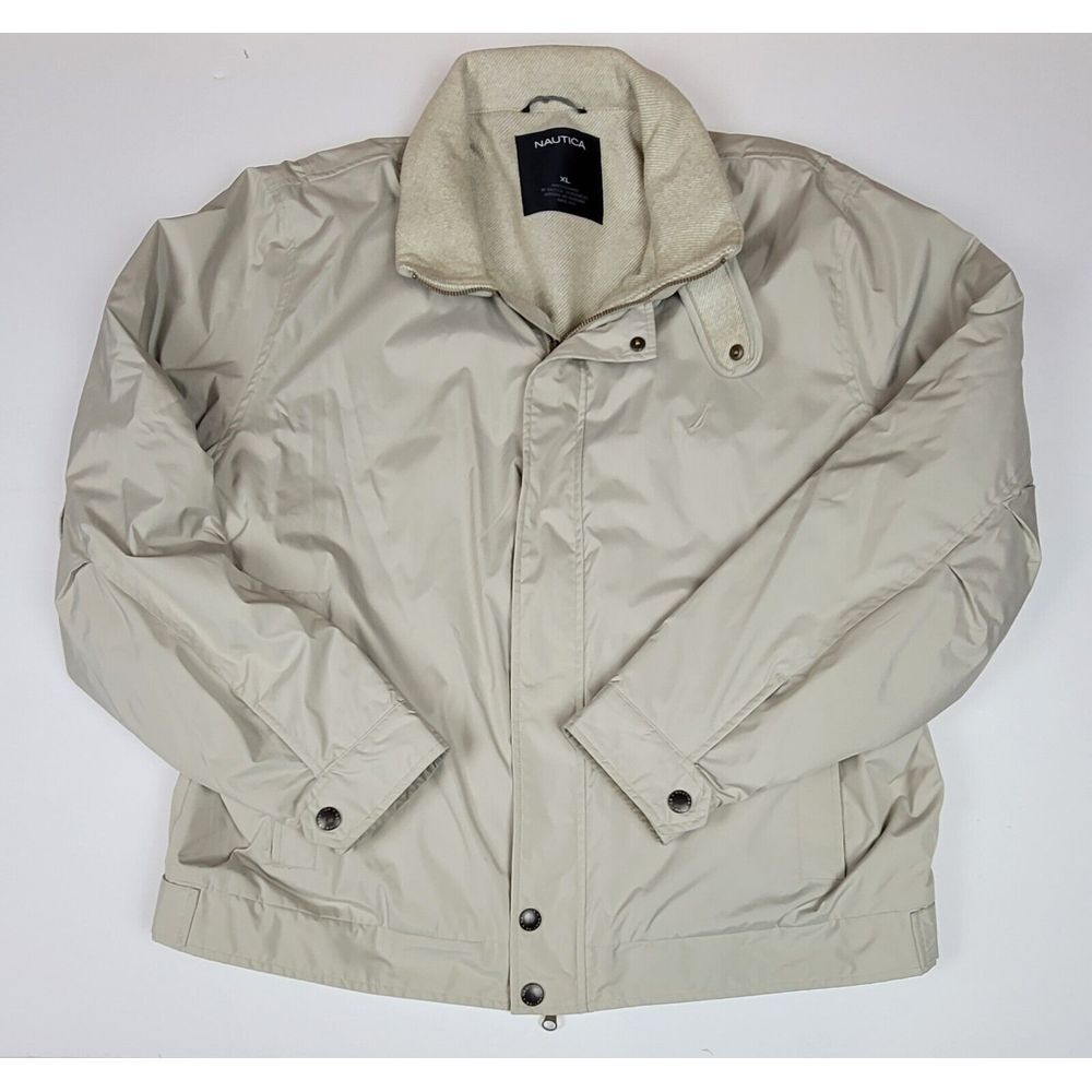 Nautica Coat Mens XL. Vintage Khaki Hooded Longsleeve Jacket.‎
